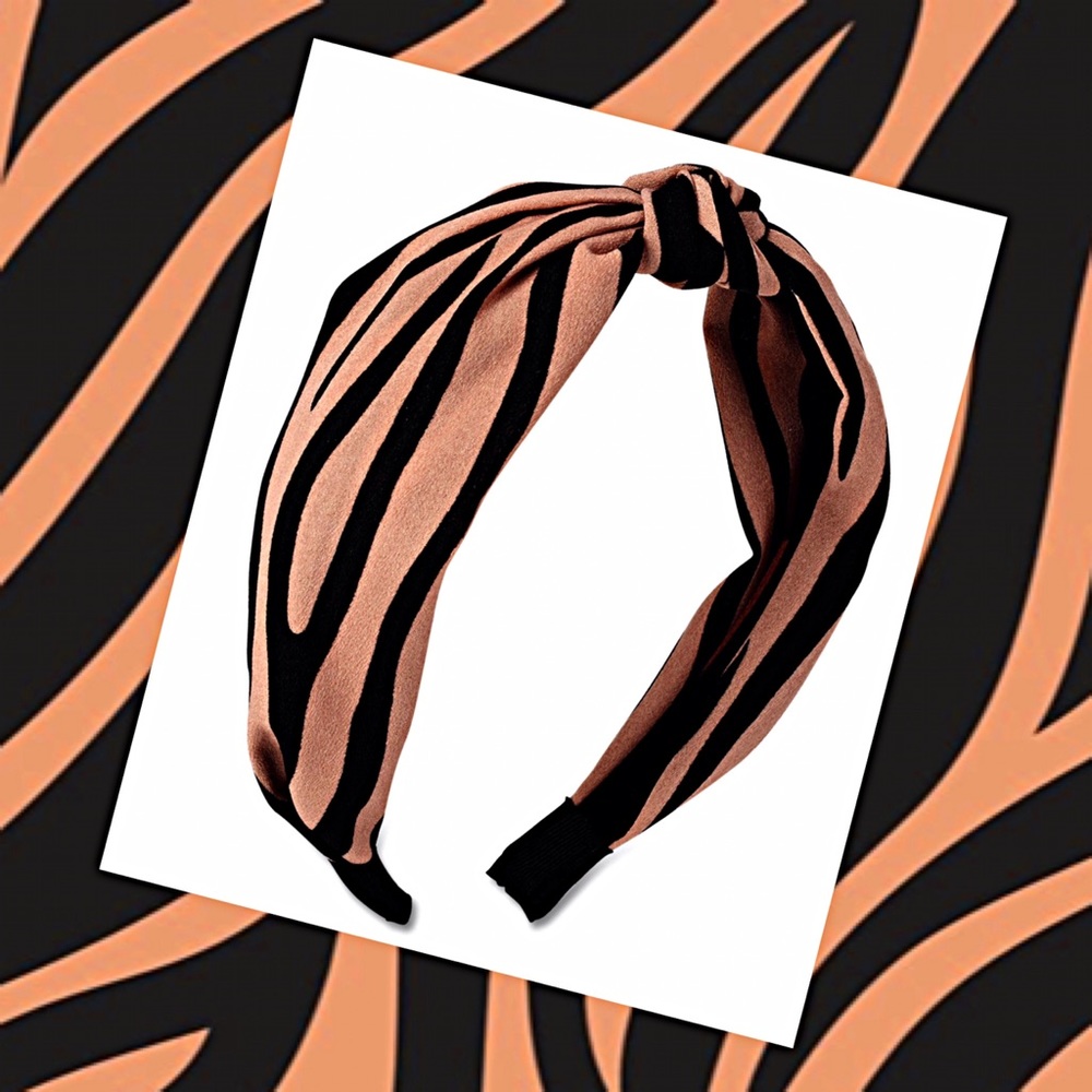 New Brown & Black Zebra Print Knot Fabric Headba…